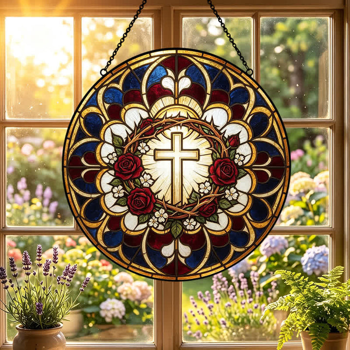 Christianartworkshop Strahlender Heiligenschein-Kreuz-Sonnenfänger aus Buntglas: Symbol reiner himmlischer Strahlkraft - image 5