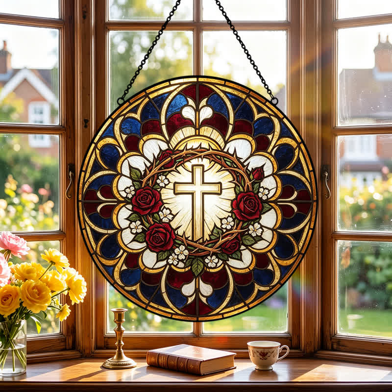 Christianartworkshop Strahlender Heiligenschein-Kreuz-Sonnenfänger aus Buntglas: Symbol reiner himmlischer Strahlkraft - image 0