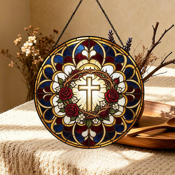 Christianartworkshop Strahlender Heiligenschein-Kreuz-Sonnenfänger aus Buntglas: Symbol reiner himmlischer Strahlkraft - image 3