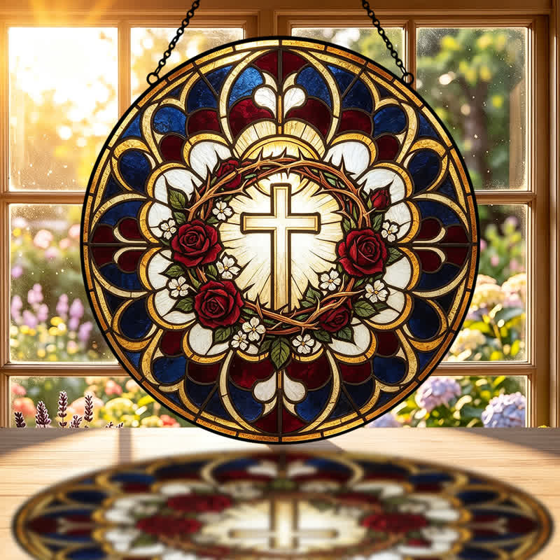 Christianartworkshop Strahlender Heiligenschein-Kreuz-Sonnenfänger aus Buntglas: Symbol reiner himmlischer Strahlkraft - image 1