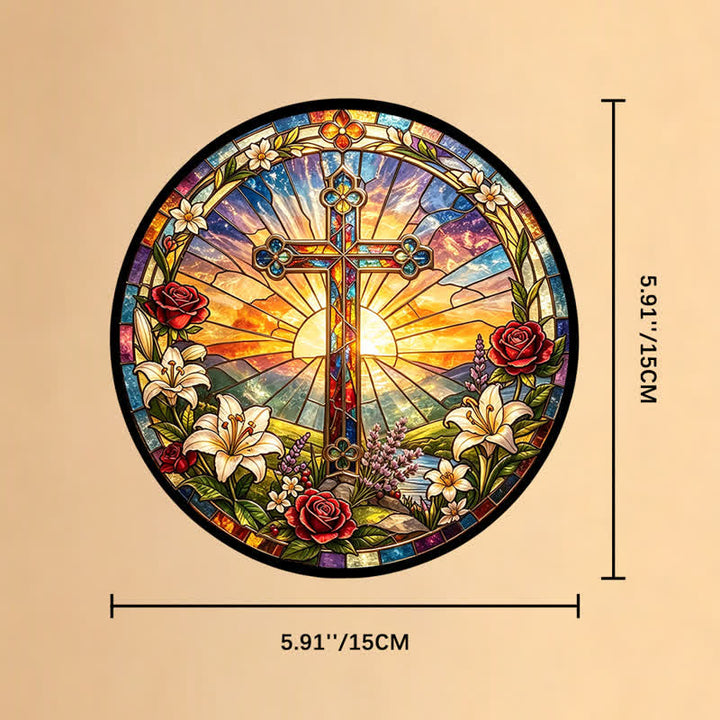 Christianartworkshop Lilien- und Rosenkranz-Kreuz-Glas-Sonnenfänger: Symbol sanfter göttlicher Reinheit - 5,91''*5,91''*0,14''/15*15*0,35cm - image 7