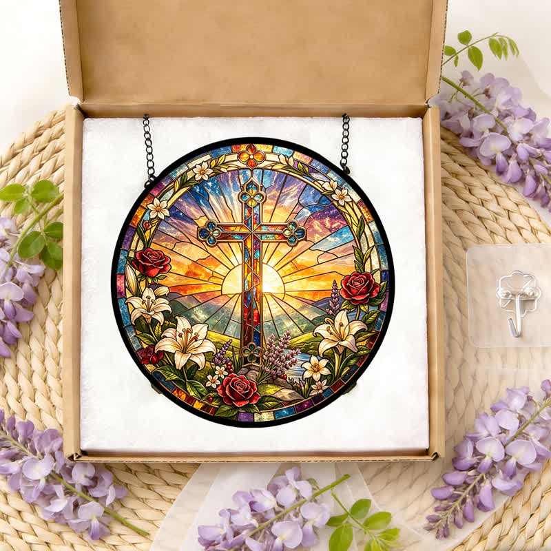 Christianartworkshop Lilien- und Rosenkranz-Kreuz-Glas-Sonnenfänger: Symbol sanfter göttlicher Reinheit - image 11