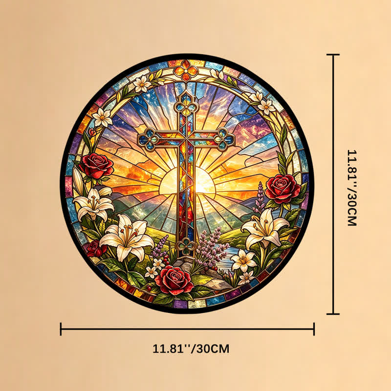 Christianartworkshop Lilien- und Rosenkranz-Kreuz-Glas-Sonnenfänger: Symbol sanfter göttlicher Reinheit - 11,81''*11,81''*0,14''/30*30*0,35cm - image 10