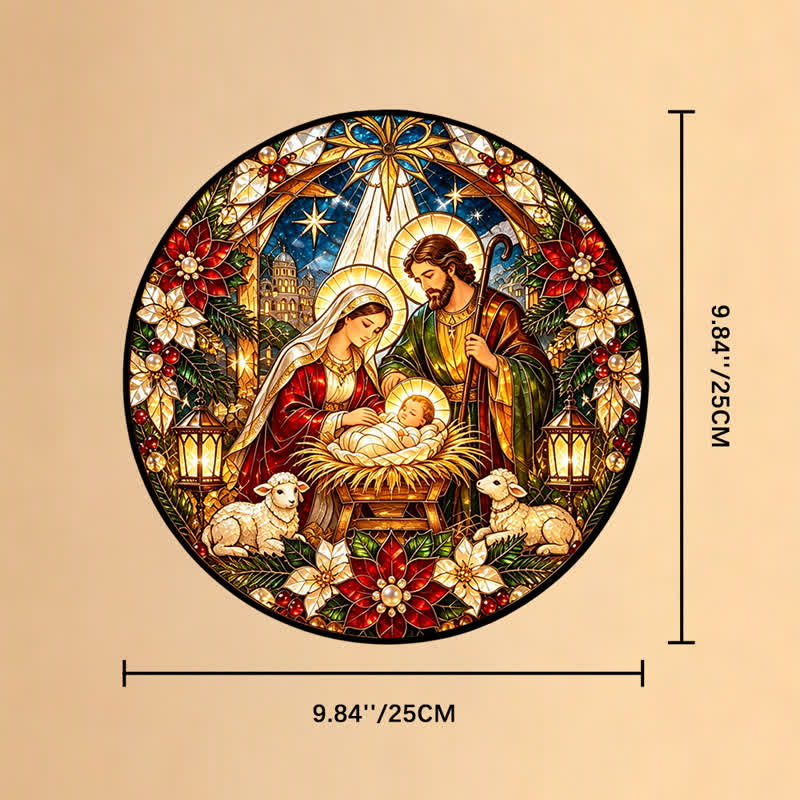 Christianartworkshop Runder Buntglas-Sonnenfänger mit Krippenmotiv: Symbol der sanften himmlischen Ankunft - 9,84''*9,84''*0,14''/25*25*0,35cm - image 9