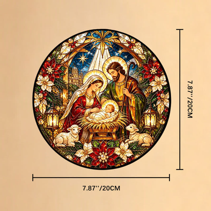 Christianartworkshop Runder Buntglas-Sonnenfänger mit Krippenmotiv: Symbol der sanften himmlischen Ankunft - 7,87''*7,87''*0,14''/20*20*0,35cm - image 8