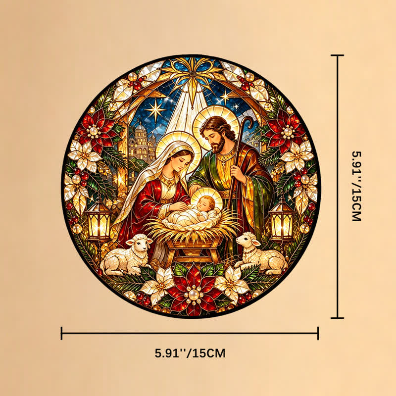 Christianartworkshop Runder Buntglas-Sonnenfänger mit Krippenmotiv: Symbol der sanften himmlischen Ankunft - 5,91''*5,91''*0,14''/15*15*0,35cm - image 7
