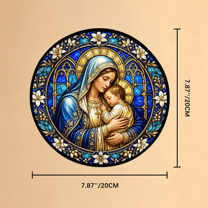 Christianartworkshop Verzierter runder Krippen-Sonnenfänger aus Glas: Symbol göttlicher Zärtlichkeit - 7,87''*7,87''*0,14''/20*20*0,35cm - image 8