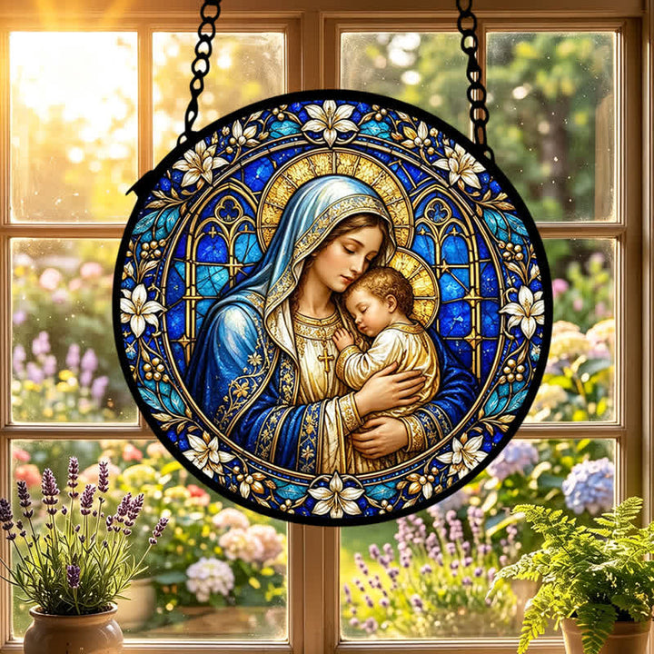 Christianartworkshop Verzierter runder Krippen-Sonnenfänger aus Glas: Symbol göttlicher Zärtlichkeit - image 0