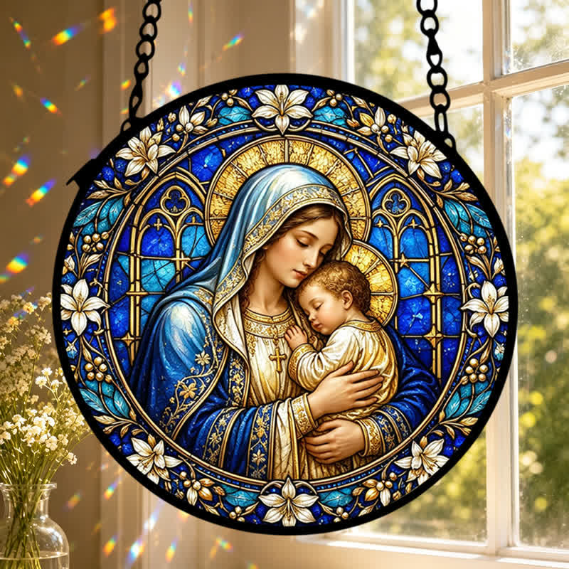 Christianartworkshop Verzierter runder Krippen-Sonnenfänger aus Glas: Symbol göttlicher Zärtlichkeit - image 5