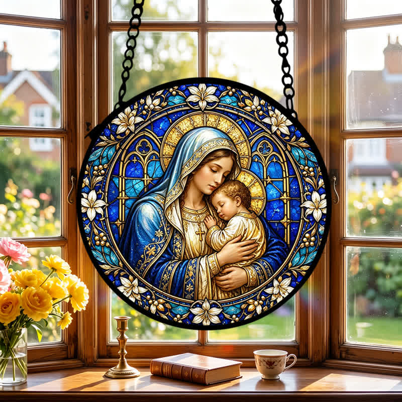 Christianartworkshop Verzierter runder Krippen-Sonnenfänger aus Glas: Symbol göttlicher Zärtlichkeit - image 3