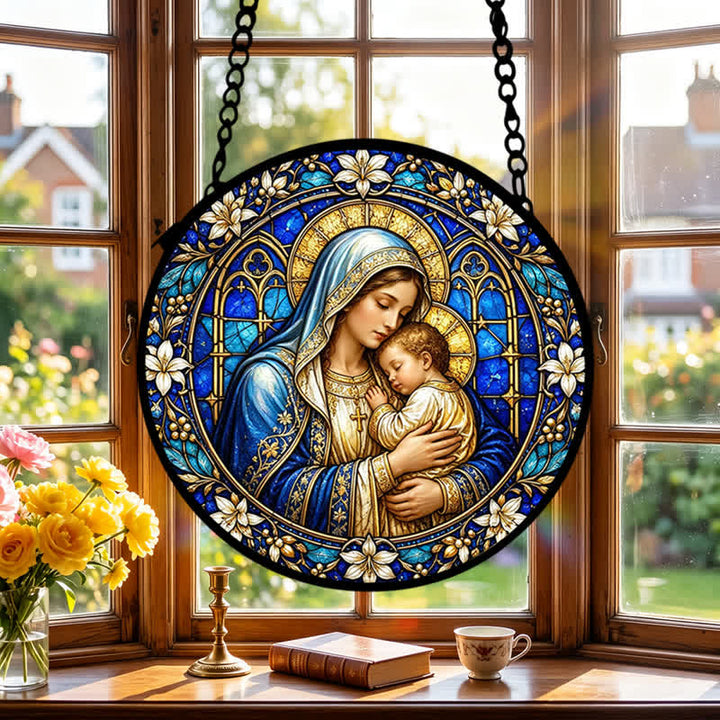 Christianartworkshop Verzierter runder Krippen-Sonnenfänger aus Glas: Symbol göttlicher Zärtlichkeit - image 3