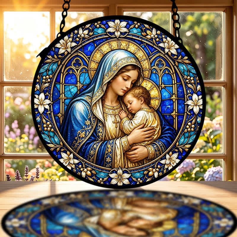 Christianartworkshop Verzierter runder Krippen-Sonnenfänger aus Glas: Symbol göttlicher Zärtlichkeit - image 1