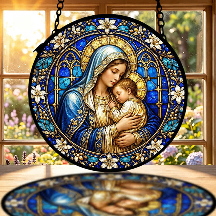 Christianartworkshop Verzierter runder Krippen-Sonnenfänger aus Glas: Symbol göttlicher Zärtlichkeit - image 1