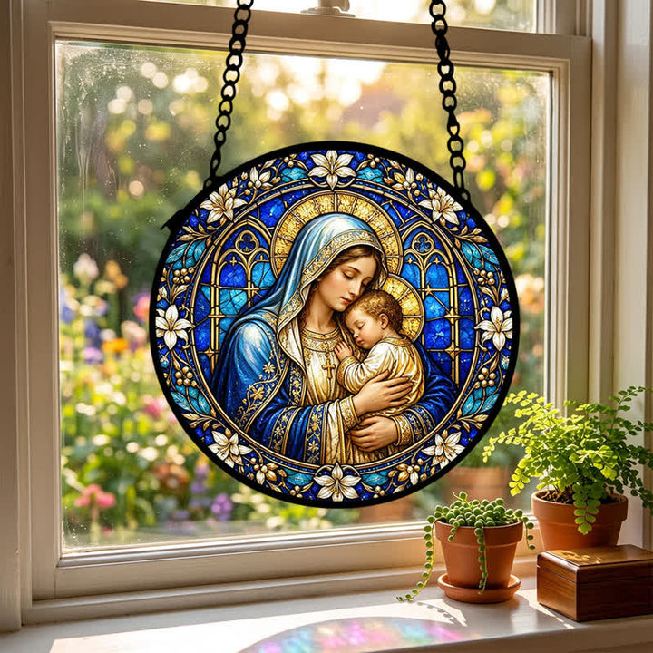 Christianartworkshop Verzierter runder Krippen-Sonnenfänger aus Glas: Symbol göttlicher Zärtlichkeit - image 2