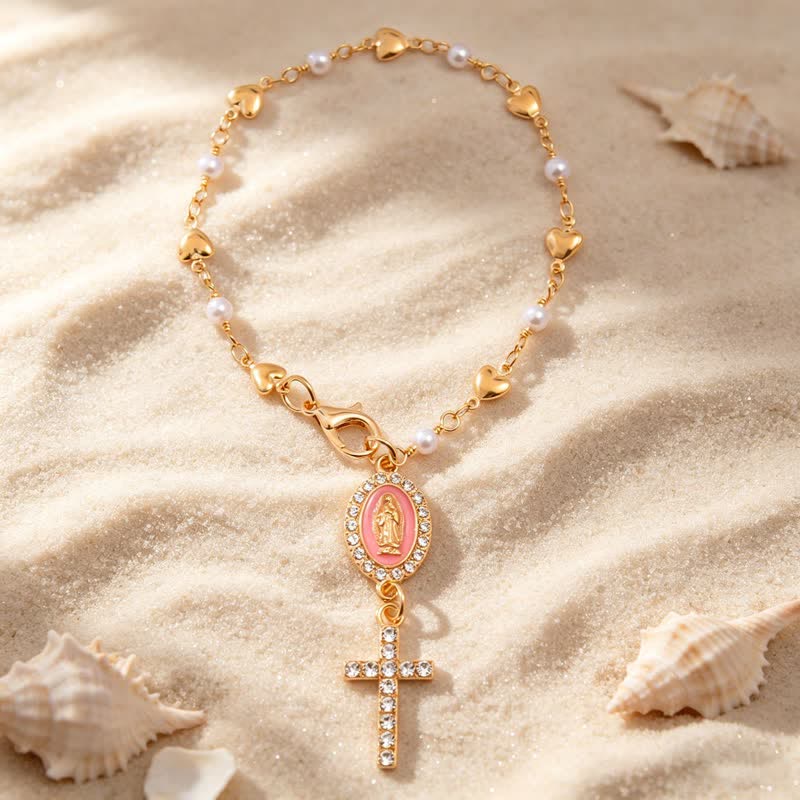 Christianartworkshop Ovaler Autoanhänger mit Marienkreuz und Edelsteinrand: Zeichen beständigen göttlichen Trostes - Rosa - image 6