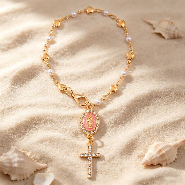 Christianartworkshop Ovaler Autoanhänger mit Marienkreuz und Edelsteinrand: Zeichen beständigen göttlichen Trostes - Rosa - image 6