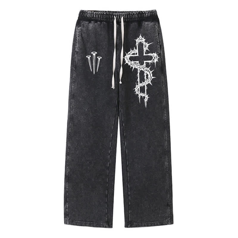 Christianartworkshop Stachelkreuz Vintage Fade Street Washed Sweatpants - Schwarz - 2XL - image 0