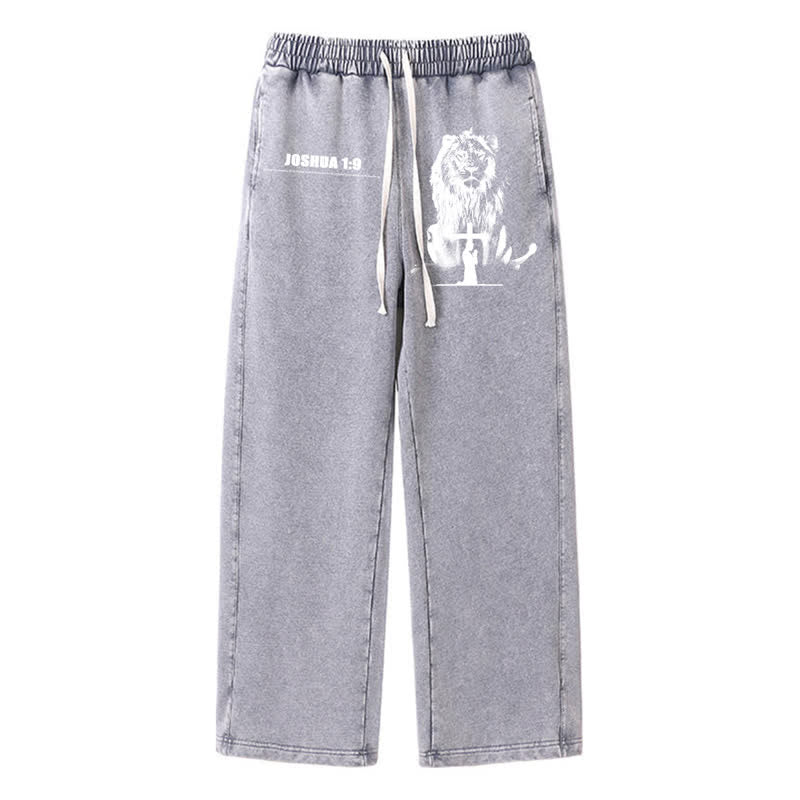 Christianartworkshop Joshua 1:9 Lion Courage Relaxed Fit Washed Sweatpants - Grau - 2XL - image 18