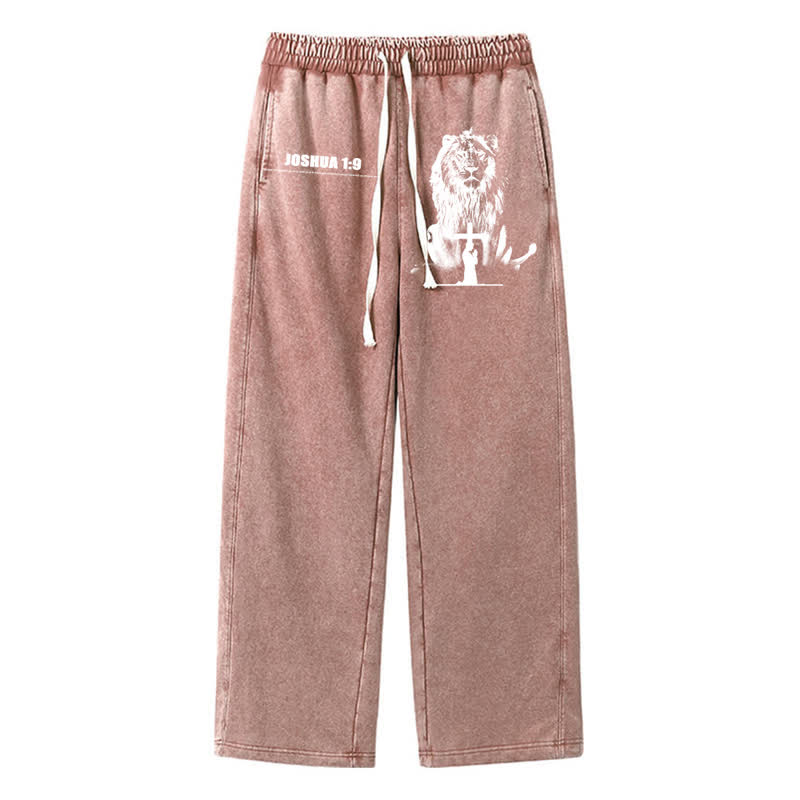 Christianartworkshop Joshua 1:9 Lion Courage Relaxed Fit Washed Sweatpants - Braun - 2XL - image 42
