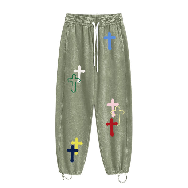Christianartworkshop Mehrfarbige Streetwear-Jogginghose mit Kreuzmuster, lockerer Passform und gewaschenem Look - image 20