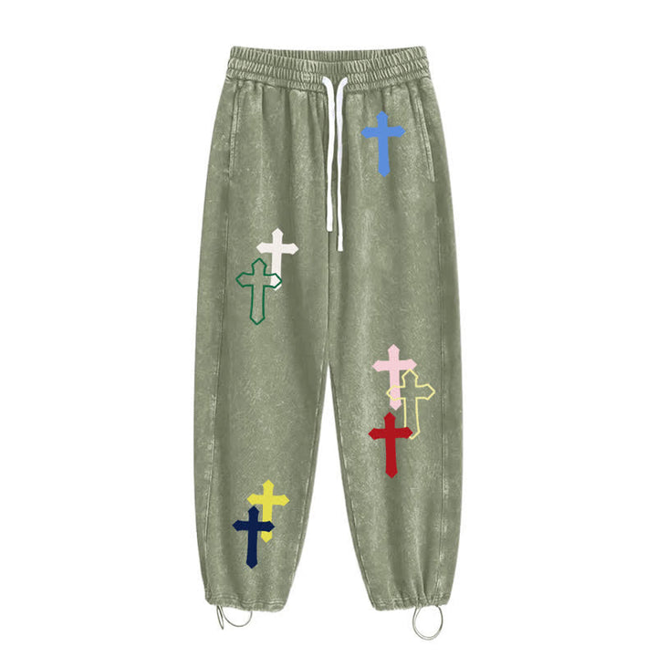 Christianartworkshop Mehrfarbige Streetwear-Jogginghose mit Kreuzmuster, lockerer Passform und gewaschenem Look - image 20
