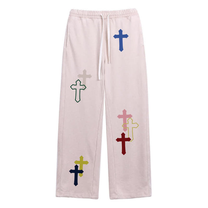 Christianartworkshop Mehrfarbige Streetwear-Jogginghose mit Kreuzmuster, lockerer Passform und gewaschenem Look - Aprikose - 2XL - image 0