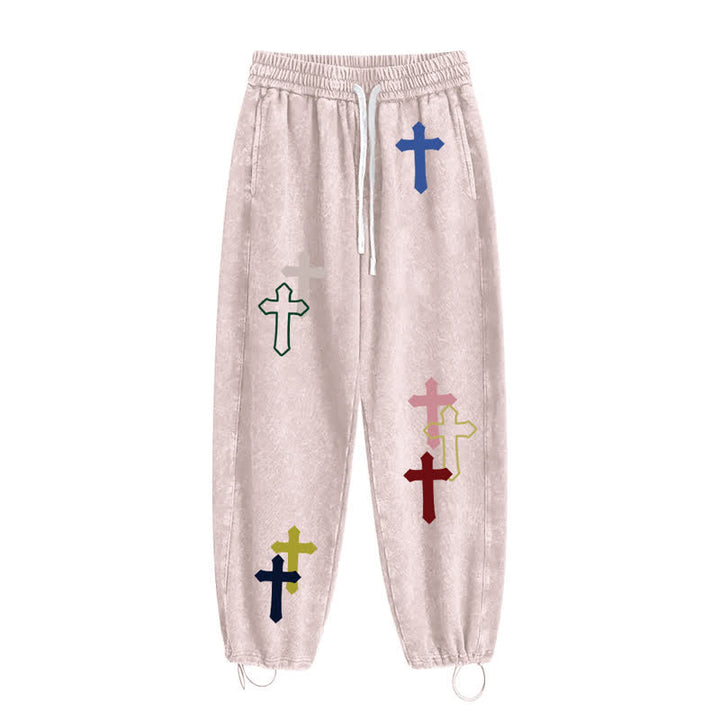 Christianartworkshop Mehrfarbige Streetwear-Jogginghose mit Kreuzmuster, lockerer Passform und gewaschenem Look - image 2