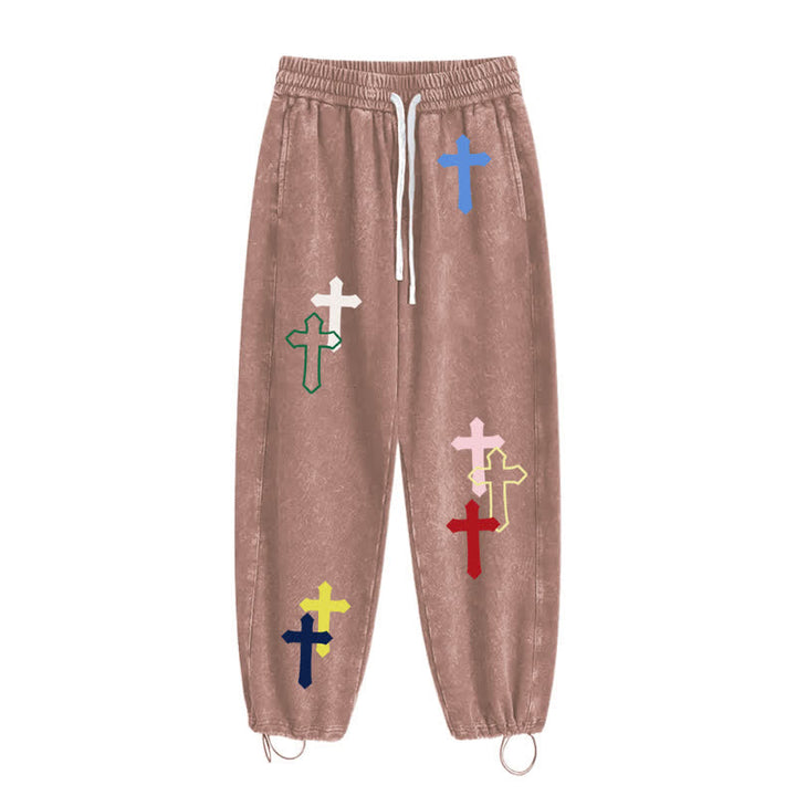 Christianartworkshop Mehrfarbige Streetwear-Jogginghose mit Kreuzmuster, lockerer Passform und gewaschenem Look - image 44