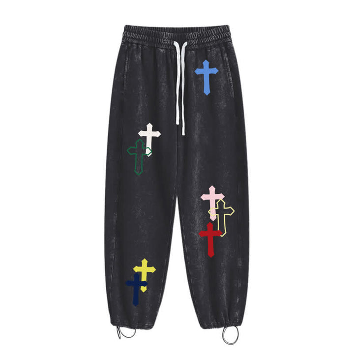 Christianartworkshop Mehrfarbige Streetwear-Jogginghose mit Kreuzmuster, lockerer Passform und gewaschenem Look - image 11