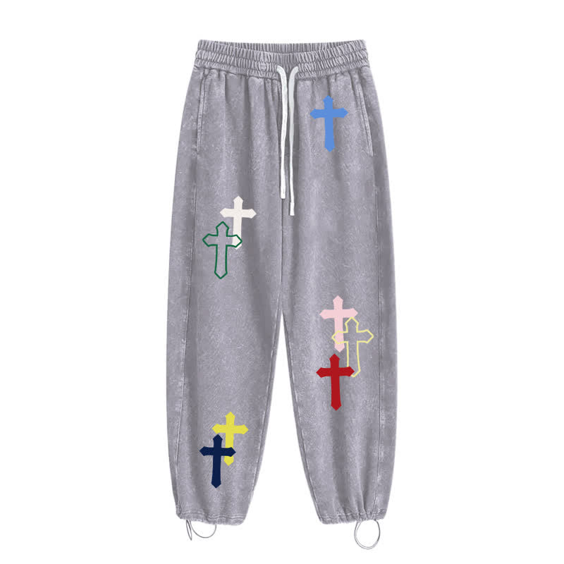 Christianartworkshop Mehrfarbige Streetwear-Jogginghose mit Kreuzmuster, lockerer Passform und gewaschenem Look - image 28