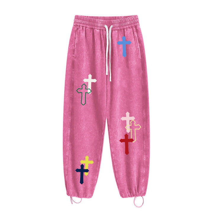 Christianartworkshop Mehrfarbige Streetwear-Jogginghose mit Kreuzmuster, lockerer Passform und gewaschenem Look - image 36