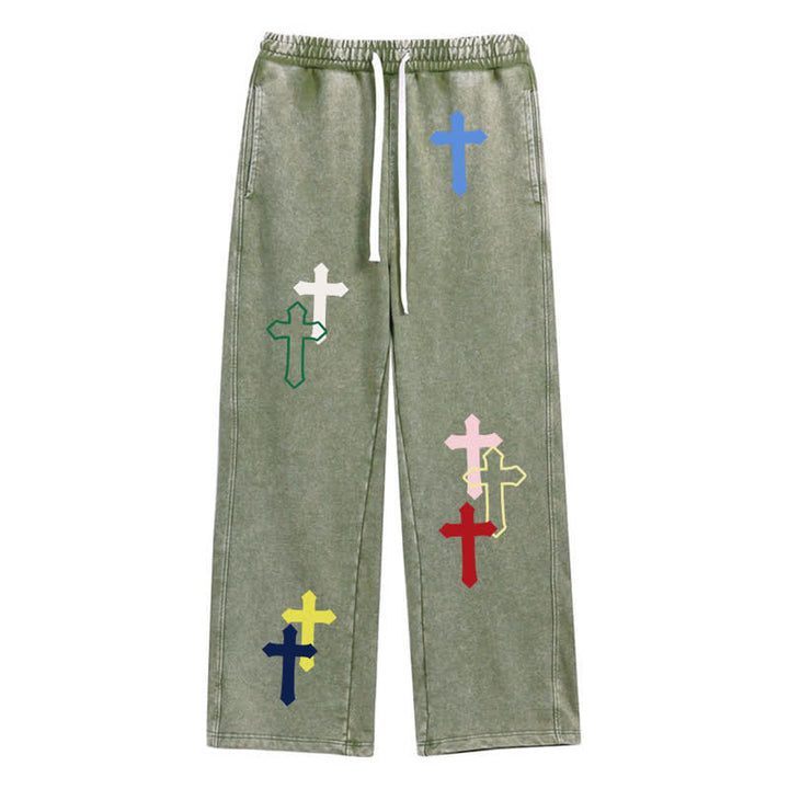 Christianartworkshop Mehrfarbige Streetwear-Jogginghose mit Kreuzmuster, lockerer Passform und gewaschenem Look - Armeegrün - 2XL - image 18