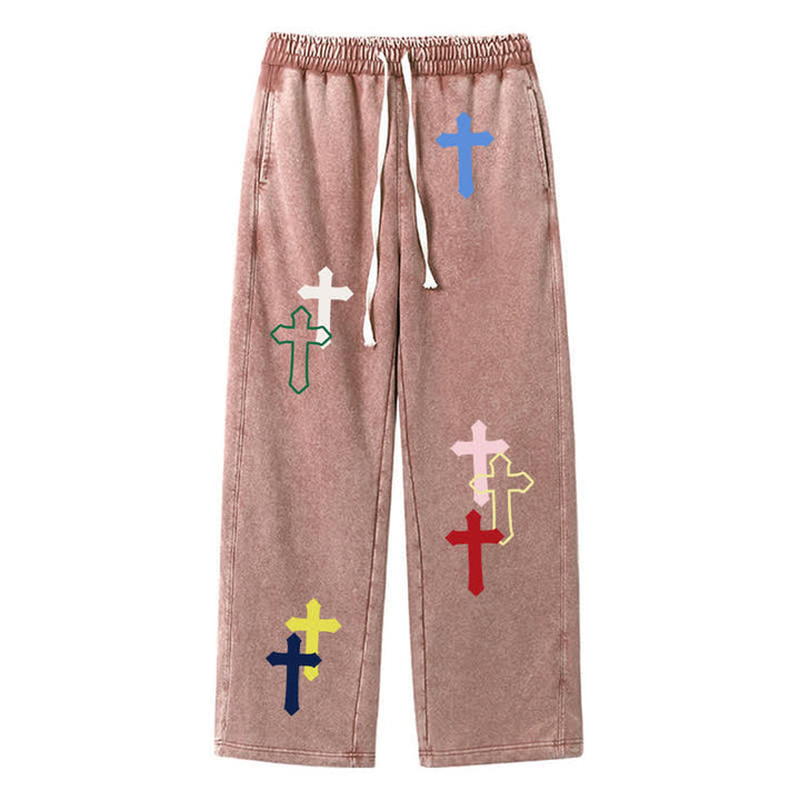 Christianartworkshop Mehrfarbige Streetwear-Jogginghose mit Kreuzmuster, lockerer Passform und gewaschenem Look - Braun - 2XL - image 42