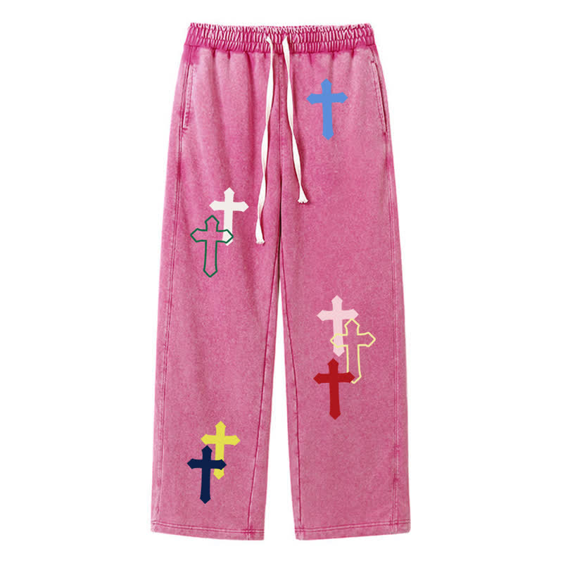 Christianartworkshop Mehrfarbige Streetwear-Jogginghose mit Kreuzmuster, lockerer Passform und gewaschenem Look - Rose - 2XL - image 34