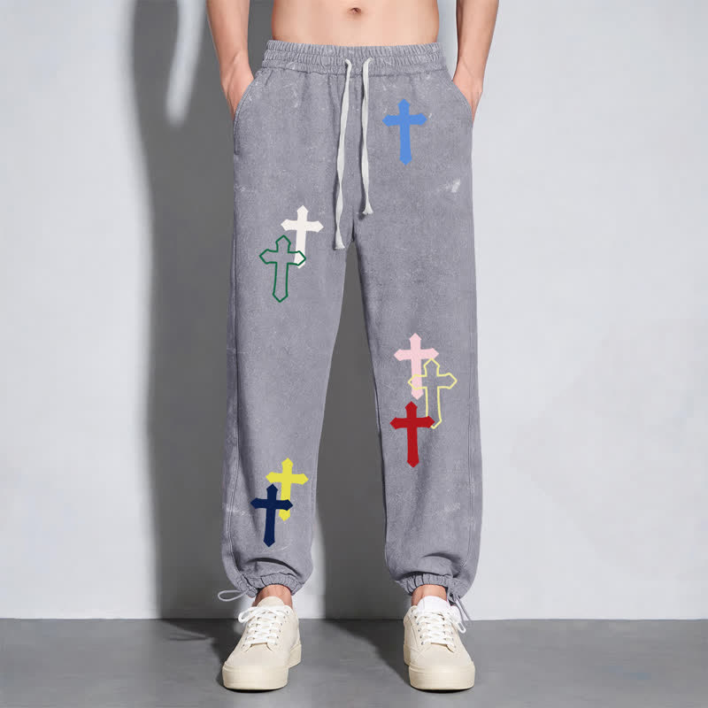 Christianartworkshop Mehrfarbige Streetwear-Jogginghose mit Kreuzmuster, lockerer Passform und gewaschenem Look - image 32