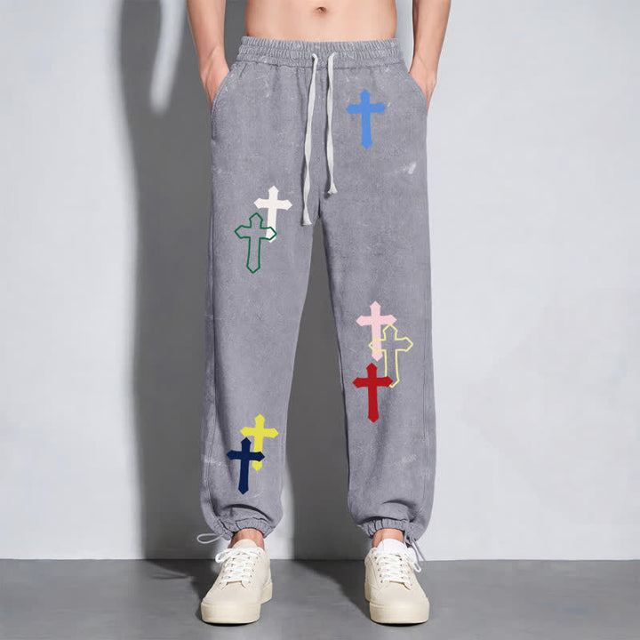Christianartworkshop Mehrfarbige Streetwear-Jogginghose mit Kreuzmuster, lockerer Passform und gewaschenem Look - image 32