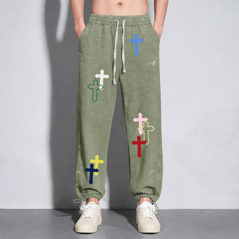 Christianartworkshop Mehrfarbige Streetwear-Jogginghose mit Kreuzmuster, lockerer Passform und gewaschenem Look - image 24
