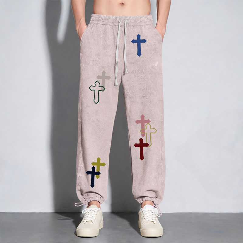 Christianartworkshop Mehrfarbige Streetwear-Jogginghose mit Kreuzmuster, lockerer Passform und gewaschenem Look - image 6