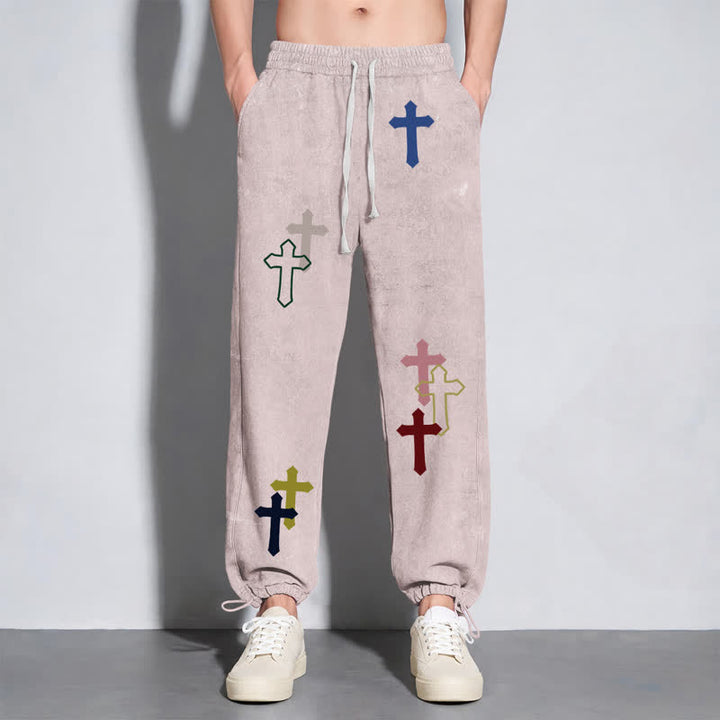 Christianartworkshop Mehrfarbige Streetwear-Jogginghose mit Kreuzmuster, lockerer Passform und gewaschenem Look - image 6