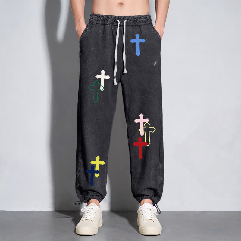 Christianartworkshop Mehrfarbige Streetwear-Jogginghose mit Kreuzmuster, lockerer Passform und gewaschenem Look - image 14
