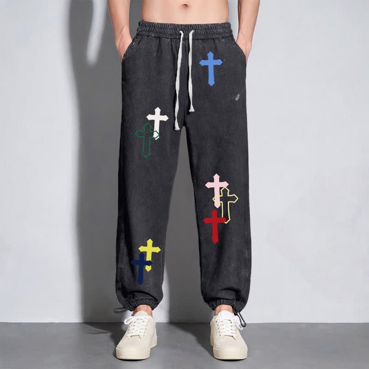 Christianartworkshop Mehrfarbige Streetwear-Jogginghose mit Kreuzmuster, lockerer Passform und gewaschenem Look - image 14