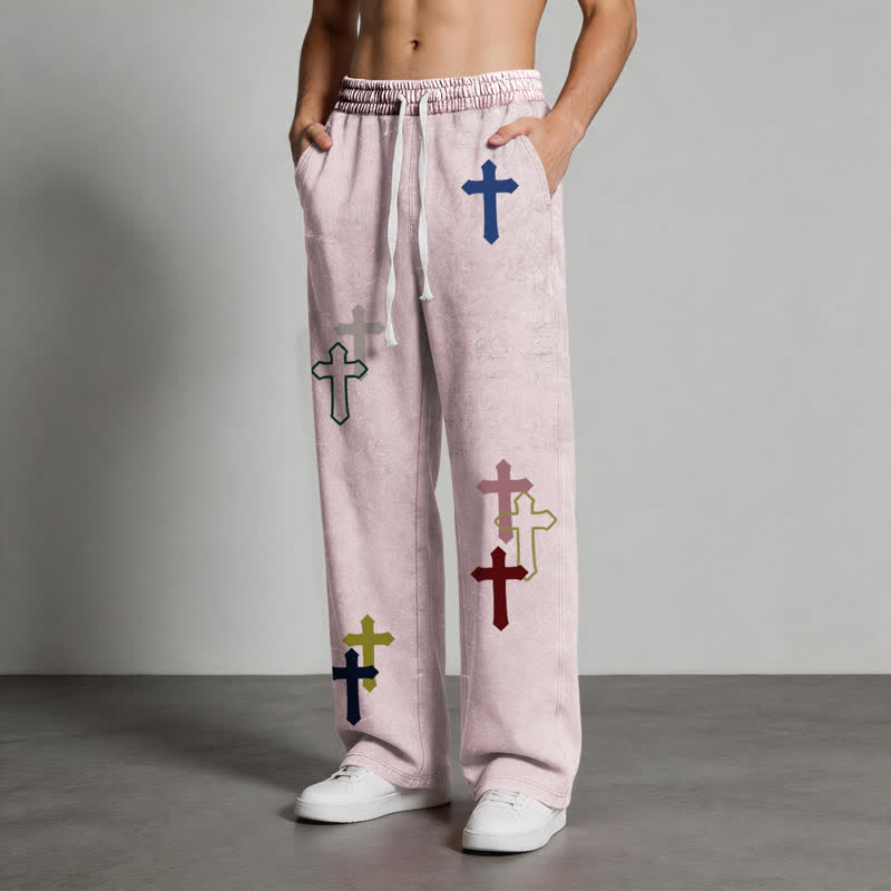 Christianartworkshop Mehrfarbige Streetwear-Jogginghose mit Kreuzmuster, lockerer Passform und gewaschenem Look - image 4