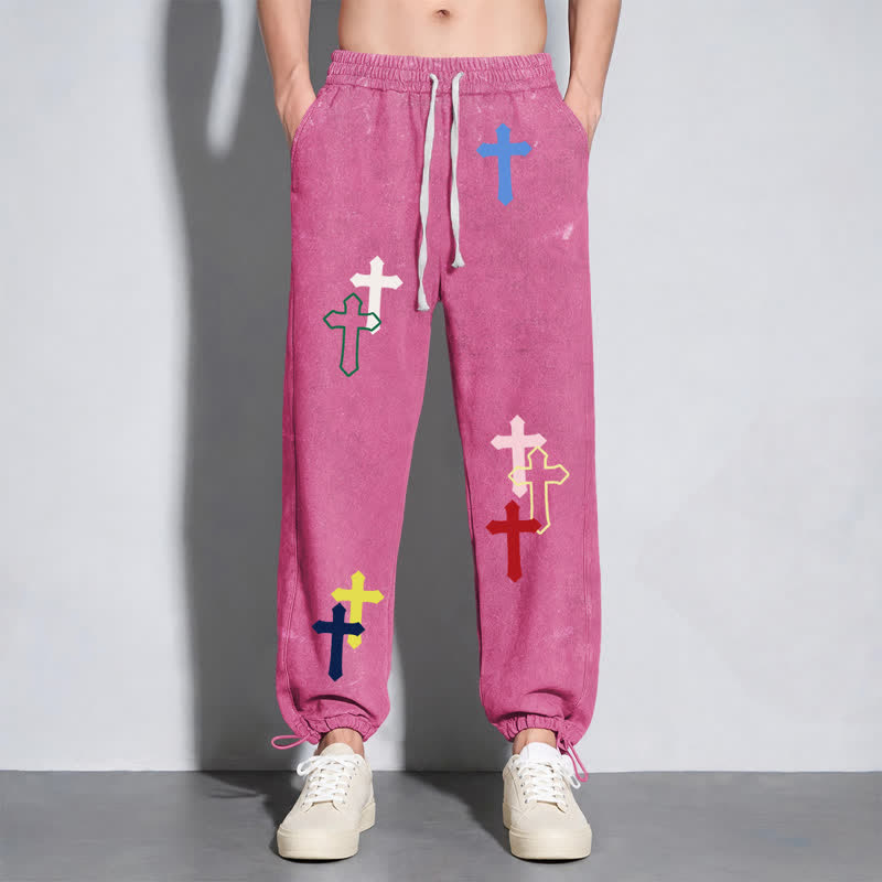Christianartworkshop Mehrfarbige Streetwear-Jogginghose mit Kreuzmuster, lockerer Passform und gewaschenem Look - image 40