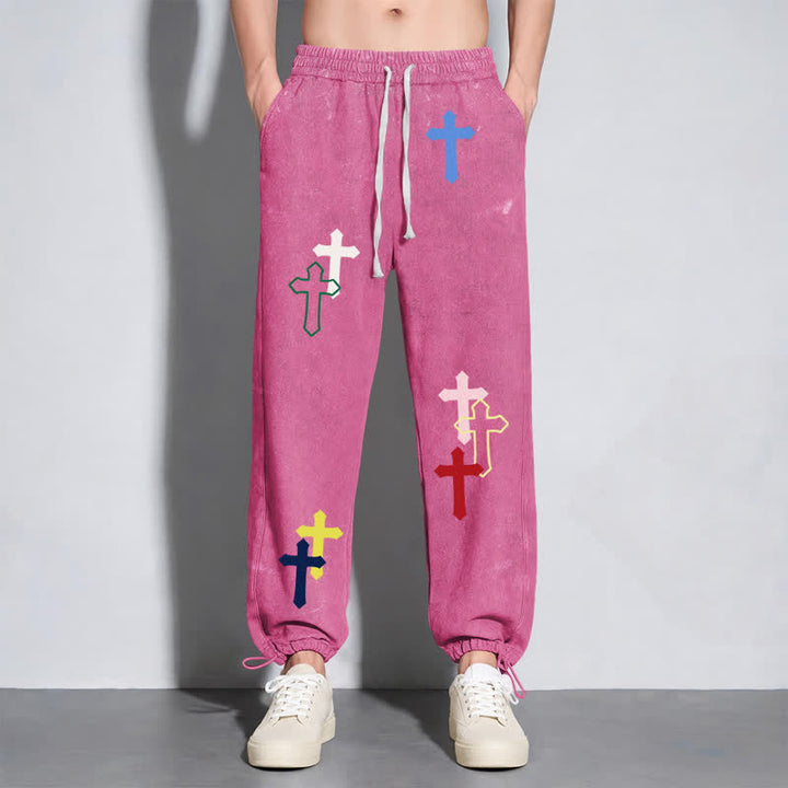 Christianartworkshop Mehrfarbige Streetwear-Jogginghose mit Kreuzmuster, lockerer Passform und gewaschenem Look - image 40