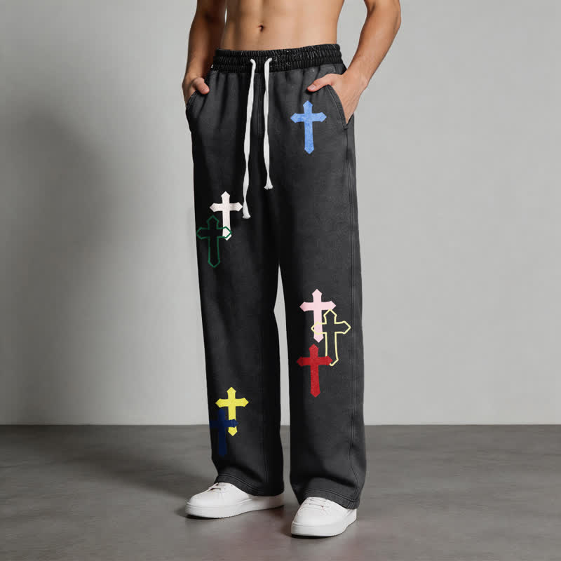 Christianartworkshop Mehrfarbige Streetwear-Jogginghose mit Kreuzmuster, lockerer Passform und gewaschenem Look - image 12