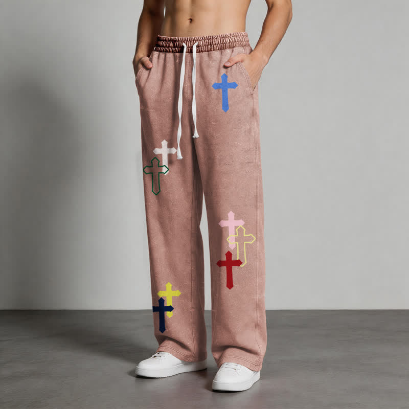 Christianartworkshop Mehrfarbige Streetwear-Jogginghose mit Kreuzmuster, lockerer Passform und gewaschenem Look - image 46