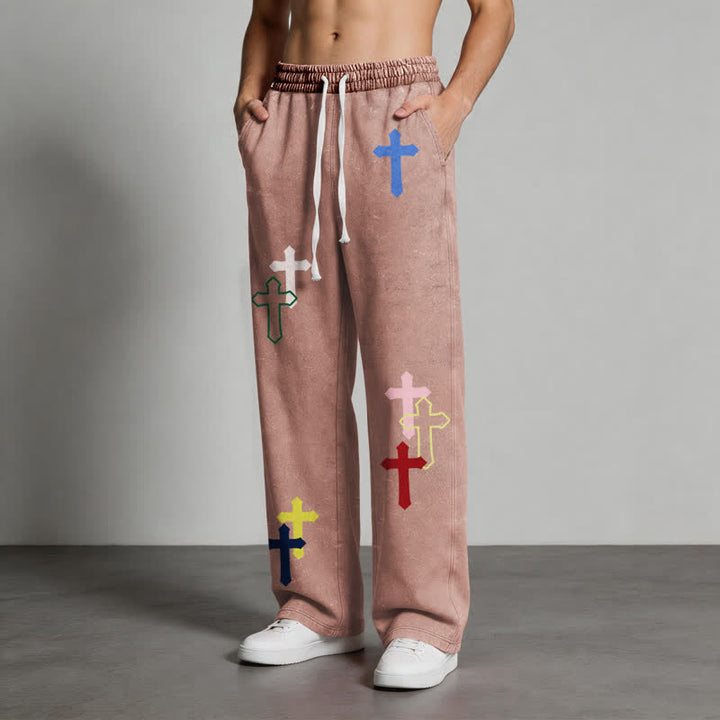 Christianartworkshop Mehrfarbige Streetwear-Jogginghose mit Kreuzmuster, lockerer Passform und gewaschenem Look - image 46