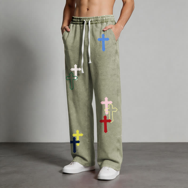Christianartworkshop Mehrfarbige Streetwear-Jogginghose mit Kreuzmuster, lockerer Passform und gewaschenem Look - image 22