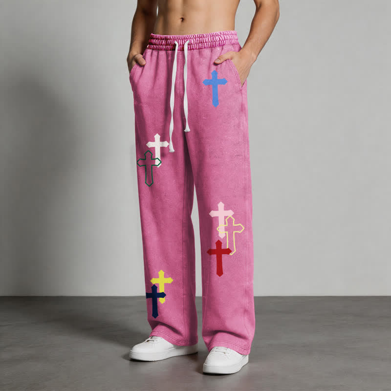 Christianartworkshop Mehrfarbige Streetwear-Jogginghose mit Kreuzmuster, lockerer Passform und gewaschenem Look - image 38