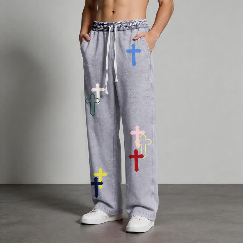 Christianartworkshop Mehrfarbige Streetwear-Jogginghose mit Kreuzmuster, lockerer Passform und gewaschenem Look - image 30
